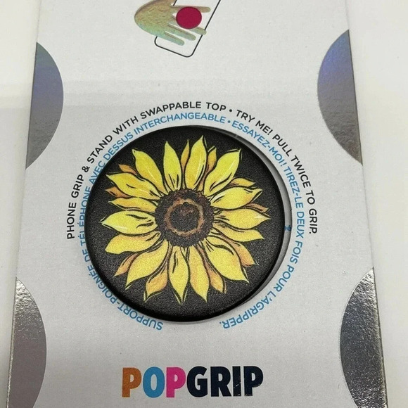 Set of 2 Sunflower Popsocket Yellow Black Phone Grip Holder Popgrip Holiday Gift - Picture 2 of 5